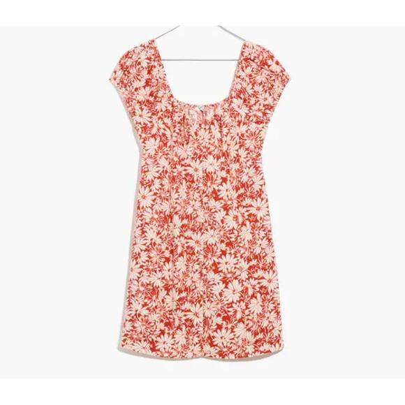 Madewell Margie Mini Dress In Abstract‎ Flora Orange Floral Linen Blend Size 2 - Picture 4 of 11
